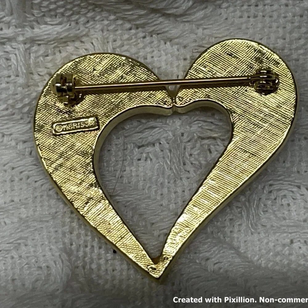 VINTAGE SIGNED KERRISA ENAMELED INLAY ABSTRACT COOL BROWNS HEART BROOCH PIN NICE - Picture 2 of 4